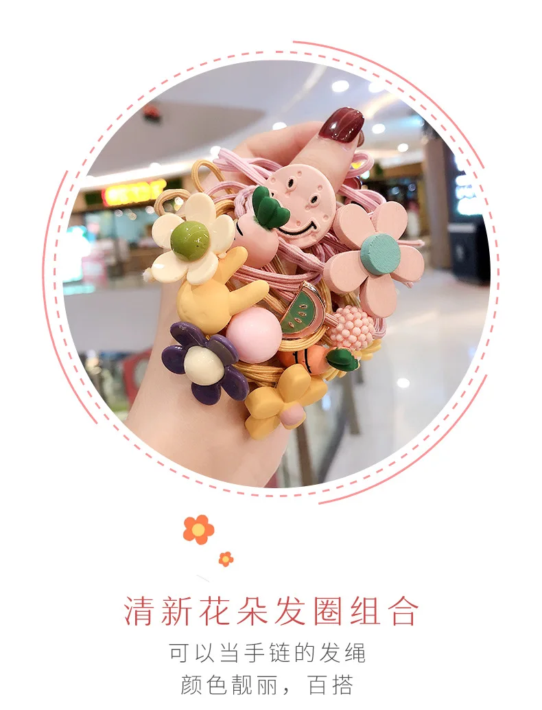 5 шт./компл. Новинка, принт с героями мультфильмов Kawaii, цветок Резинка для волос для девочек; резинка для волос, обтянутая тканью; резиновые ленты аксессуары тканью; прическа хвостик; повязка на голову Головные уборы