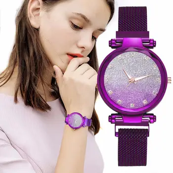 

Ladies magnet buckle star diamond women watches luxury ladies stainless steel quartz watch gift clock часы женские