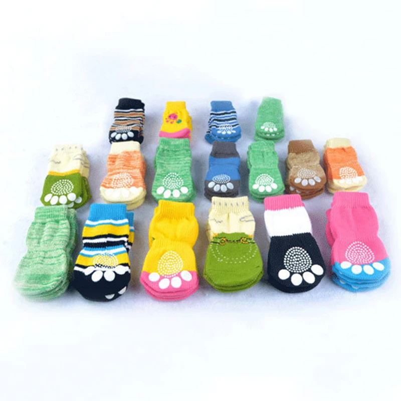 4Pcs/Set Autumn Winter Pet Dog Socks Anti-Slip Knitted Small Dogs Shoes