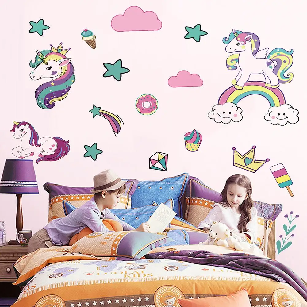 

Cartoon Print Wall Sticker Unicorn Crown Pattern Wall Stickers For Kids Children's Room Decoration Home Bedroom Wall Decor