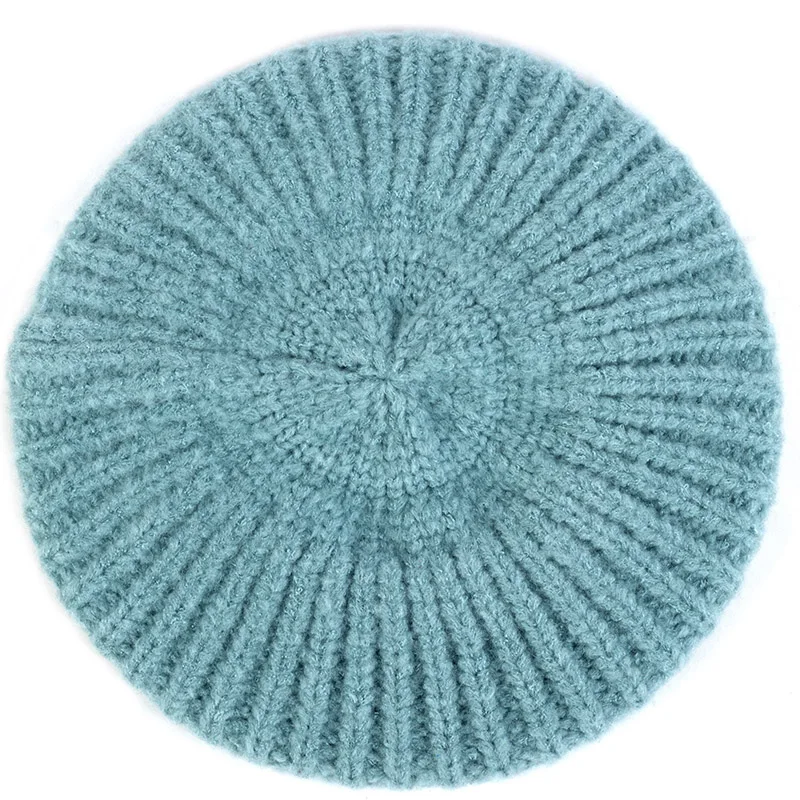 light blue Женский модный Повседневный берет ярких цветов, элегантная теплая однотонная шапка на осень зиму, вязаные шапки, рождественский подарок для девушек - Цвет: light blue