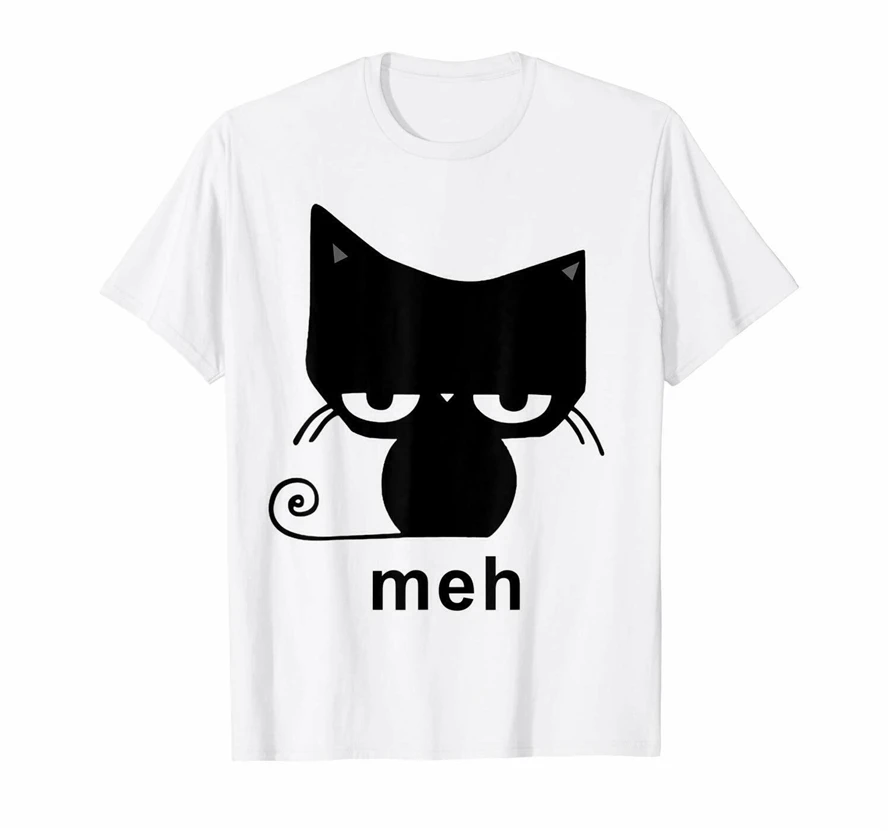 Meh черная кошка забавная белая футболка подарок для любителей кошек S-6Xl большая