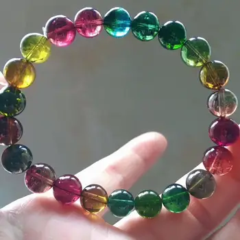 

8.5mm Certificate Natural Colorful Tourmaline Quartz Clear Round Beads Bracelet Rainbow From Brazil Women Crystal Jewelry AAAAAA