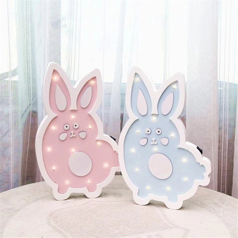

INS style Rabbit Lamp child LED Night Light Wooden Cartoon Night Lamp for Children Baby kids Girl Indoor Decorative Bedroom Lamp