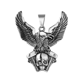 

Personality Engine Skull Pendant Titanium Stainless Steel Jewelry Large Vintage Skull Biker Pendant Necklace For Men SWP0554