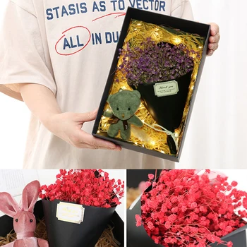 

Mother's Day Gift Gypsophila Dry Flower Bouquet Gift Box Creative And Beautiful Wishing Rabbit Bear Lantern