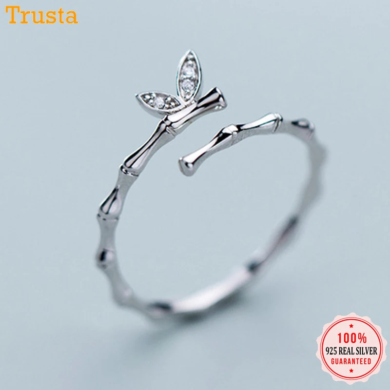 Trustdavis Genuine 925 Sterling Silver Animal Butterfly Bamboo Opening Finger Ring For Women Sterling Silver Jewelry Gift DA417