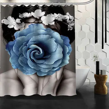 

Custom Blue flower beauty Waterproof Shower Bath Curtain Printed Bathroom Decor Various Sizes#2020-05-26