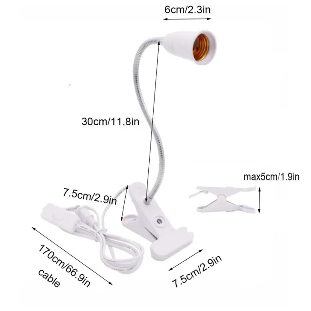 EU US Plug 360 Degrees Flexible Desk Lamp Holder E27 Base Light Socket Gooseneck Clip-On Cable With On Off Switch for Home Plant