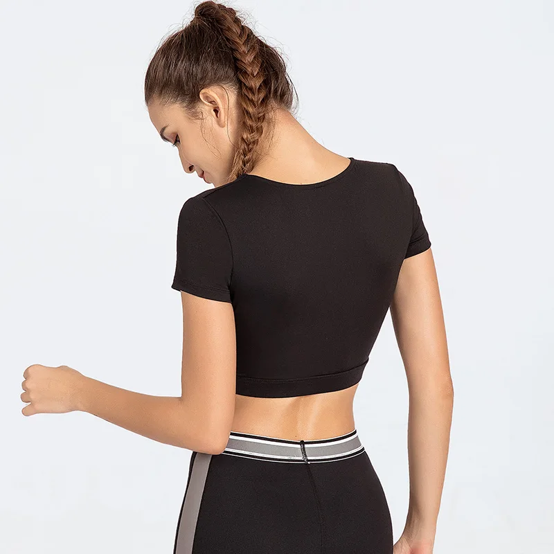 Yoga Top Sport Short Sleeve Women Yoga Shirt Sexy Fashion V-neck Solid Color Quick Dry Breathable Gym Fitness Shirt