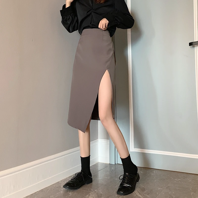 

Skirt Women A-Line Midi Skirts High Waist Irregular Slit Office Lady Work Wear New Korean Fashion Clothing Autumn 2020 Woman