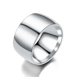 Wide 12mm Glossy Titanium Steel Men's Ring - Elegant and Bold Fine Jewelry - 10 (Silver)