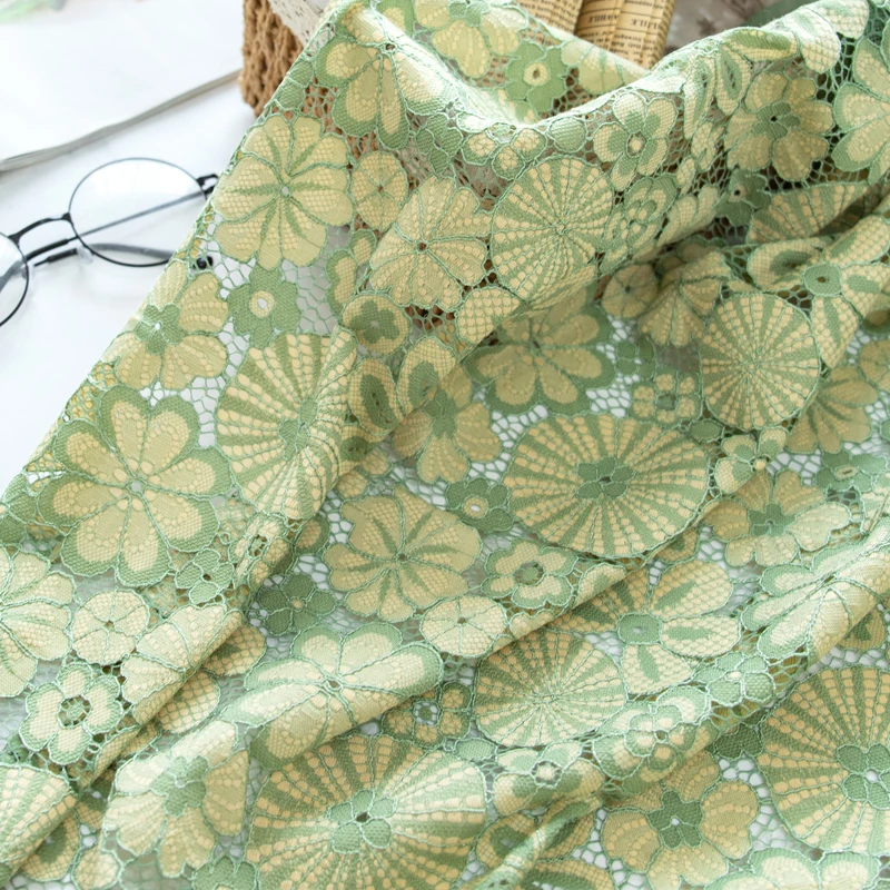 

1meter price Soft Lace Fabric Matcha Embroidery Hollow Mesh Fabric Dress Skirt Cheongsam Clothing Fabric Accessories
