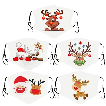 

Adult Christmas Face Mask Print Breathable Reusable Washable Protective Face Mask Dustproof Face Cover Mascarilla + 2PCS Filters