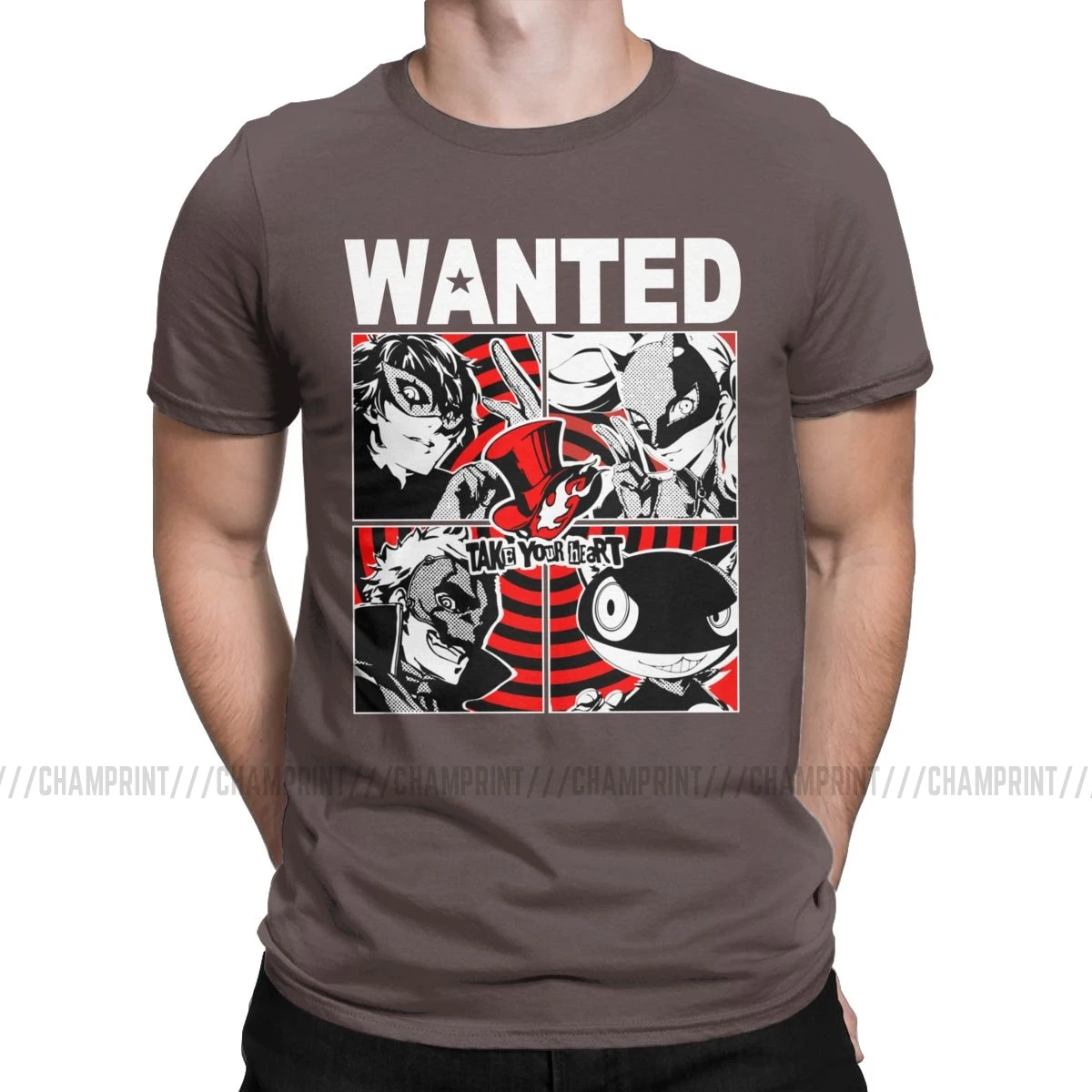 Мужская футболка «The Most Wanted Phantom groves Of Hearts Persona 5», хлопковая футболка с коротким рукавом, 6XL - Цвет: Коричневый