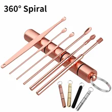 6 Pcs/Set Portable Ear Pick Ear Wax Removal Cleaner Stainless Steel Spiral Ear Pick Spoon Multifunction  Ear Care Beauty Tools