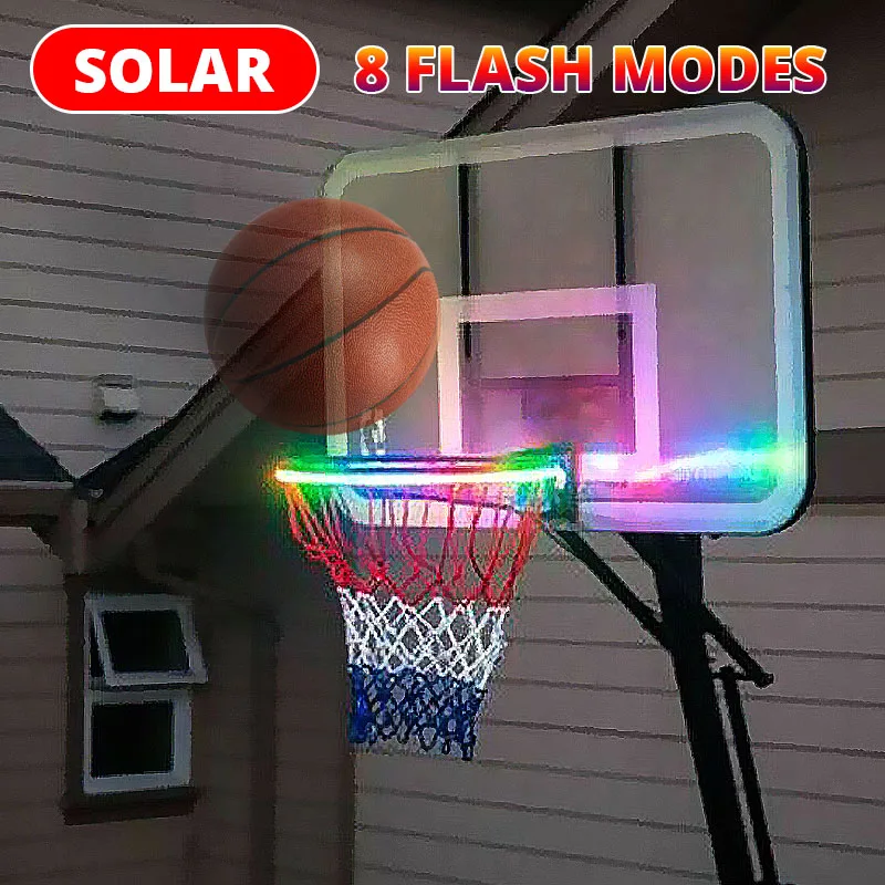 

LED Basket Hoop Solar Light Basketball Hoop Sensor-Activated LED Solar Strip Light-8 Flash Modes Shoot Hoops At Night Basketball
