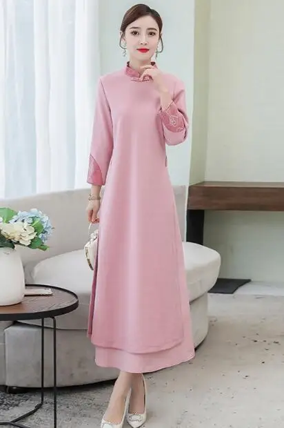 Китайское платье, винтажное китайское платье Cheongsam, Восточное осеннее вьетнамское платье Ao dai - Цвет: 2