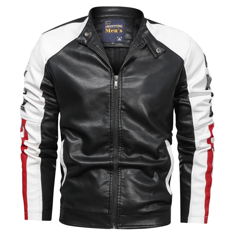 2021 Men New Winter Motor Leather Jacket Men Casual Autumn Baseball PU Fleece Jackets Coat Fashion Slim Biker Leather Jacket Men red leather jacket mens