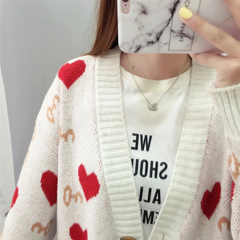 MERRY PRETTY женские вязаные свитера с мультяшной вышивкой вязаный кардиган однобортный v-образный вырез свободный свитер с карманами