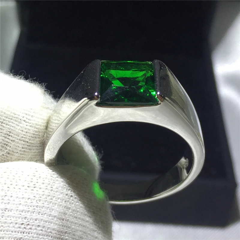 Модное обручальное кольцо для мужчин Принцесса cut 3ct зеленый 5A Циркон cz 925 серебро мужской юбилей кольцо