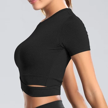 Sexy Sports Top Women Fitness Crop Top Slim Style Yoga Shirts Solid Running Shirt Sport