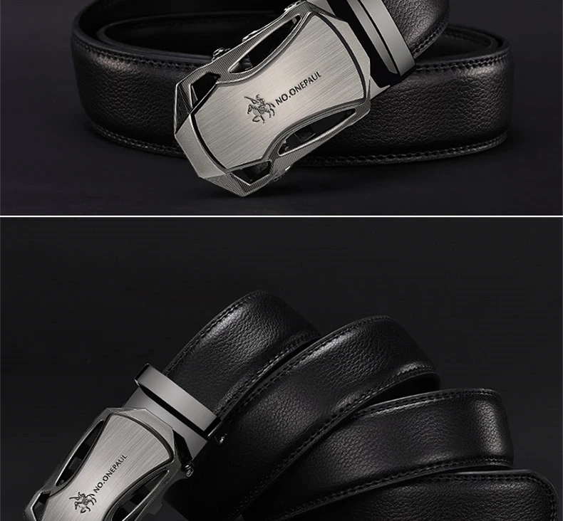 NO.ONEPAUL leather belt men's leather automatic buckle belt men's belt suit pants youth black belt free shipping Good quality fish belt