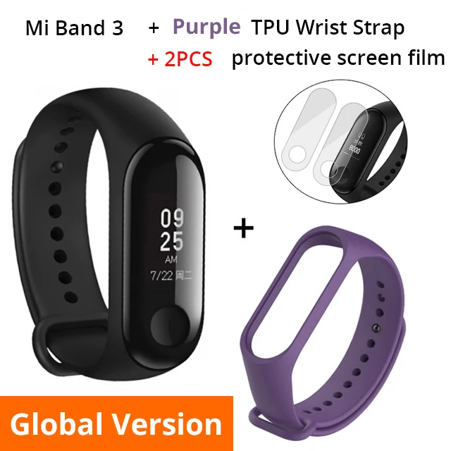 Xiaomi mi Band 3 Смарт-Браслет фитнес-браслет mi Band большой сенсорный экран OLED частота сердечных сокращений для Red mi Note 8 Pro - Цвет: Global N PurpleStrap
