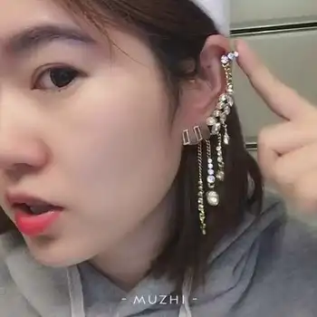 

OLILU Exaggerated Tassel Ear Clips in Europe and America Zircon Alphabet Ear Clips Needle