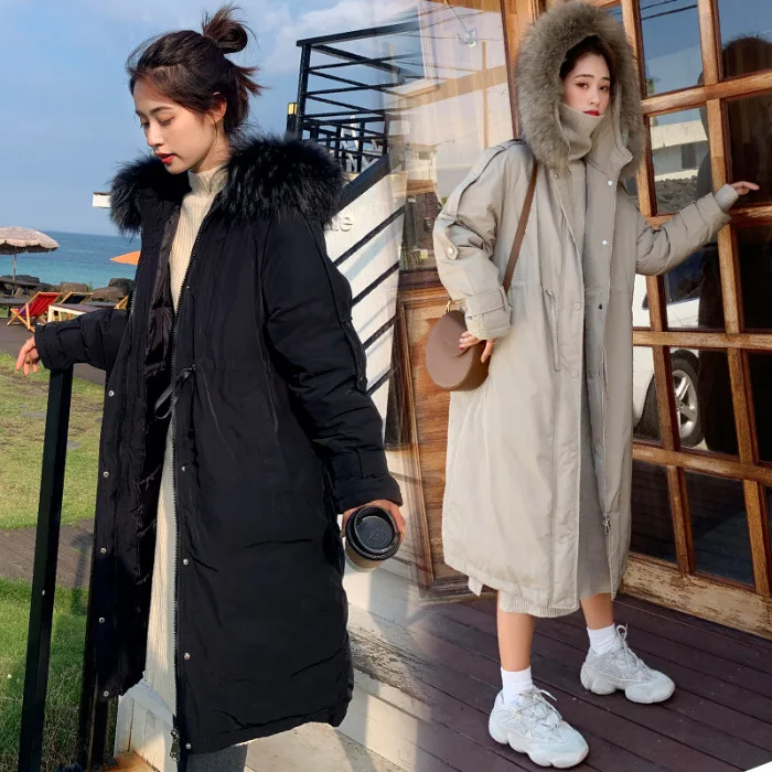 

2019 Winter Parka Women's Long down Jacket Cotton-padded Clothes over-the-Knee Korean-style Thick Oversized Fur Collar Cotton Co
