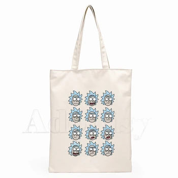 

Rick and Morty Women Handbags Canvas Tote Shopping Bags Reusable Shopping Bag Eco Foldable