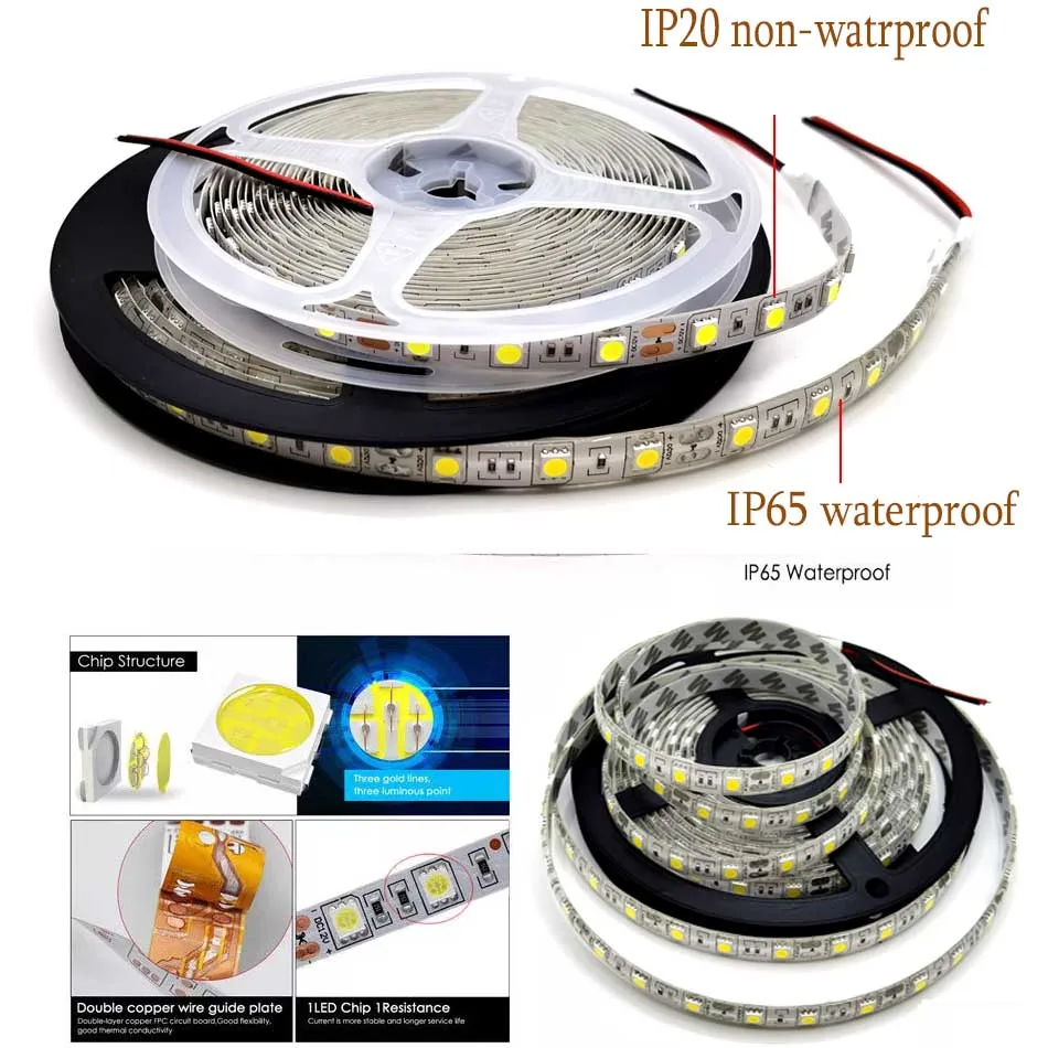5M SMD 300 600 LED 3014 3528 5050 5630 Waterproof Flexible Strip Light 12V White 