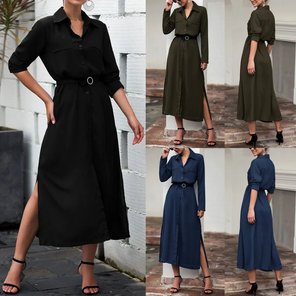 winter dresses woman party night Women Autumn Daily Casual Long Sleeve Buttons Holiday party dress Loose Maxi Dress ropa mujer winter dresses woman party night Women Autumn Daily Casual Long Sleeve Buttons Holiday party dress Loose Maxi Dress ropa mujer