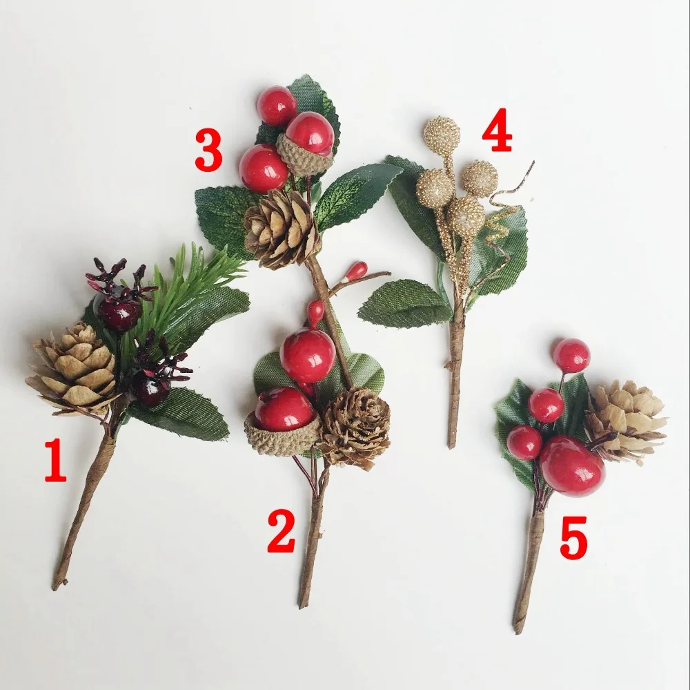 5PcsPack Christmas Red Berry And Pine Cone Christmas Picks With Holly Branches For Holiday Decoration Great Addition Decor Crafts QW25 (5)
