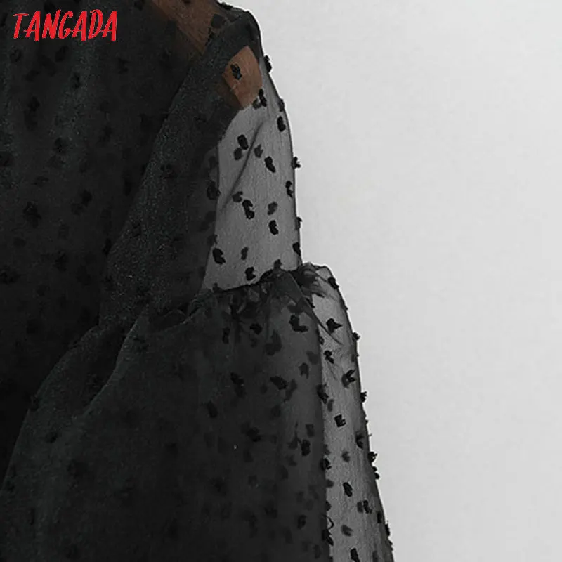 Tangada женское Сетчатое платье-рубашка в горошек с коротким рукавом, женские шикарные сексуальные черные мини-платья vestidos 5X09