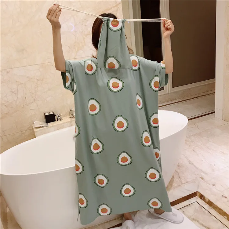 

Summer Short-sleeved Nightgown Women's Avocado Send Cloth Bag M -Xxl 2020 New Style 4 Color