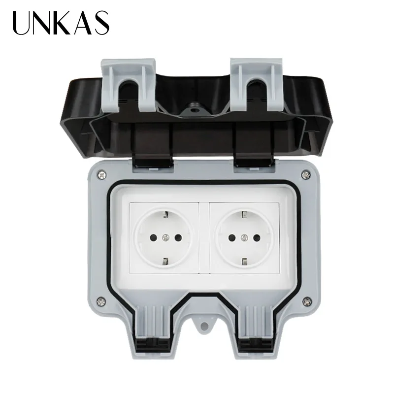 Водонепроницаемая уличная настенная электрическая розетка UNKAS IP66 16 А двойная
