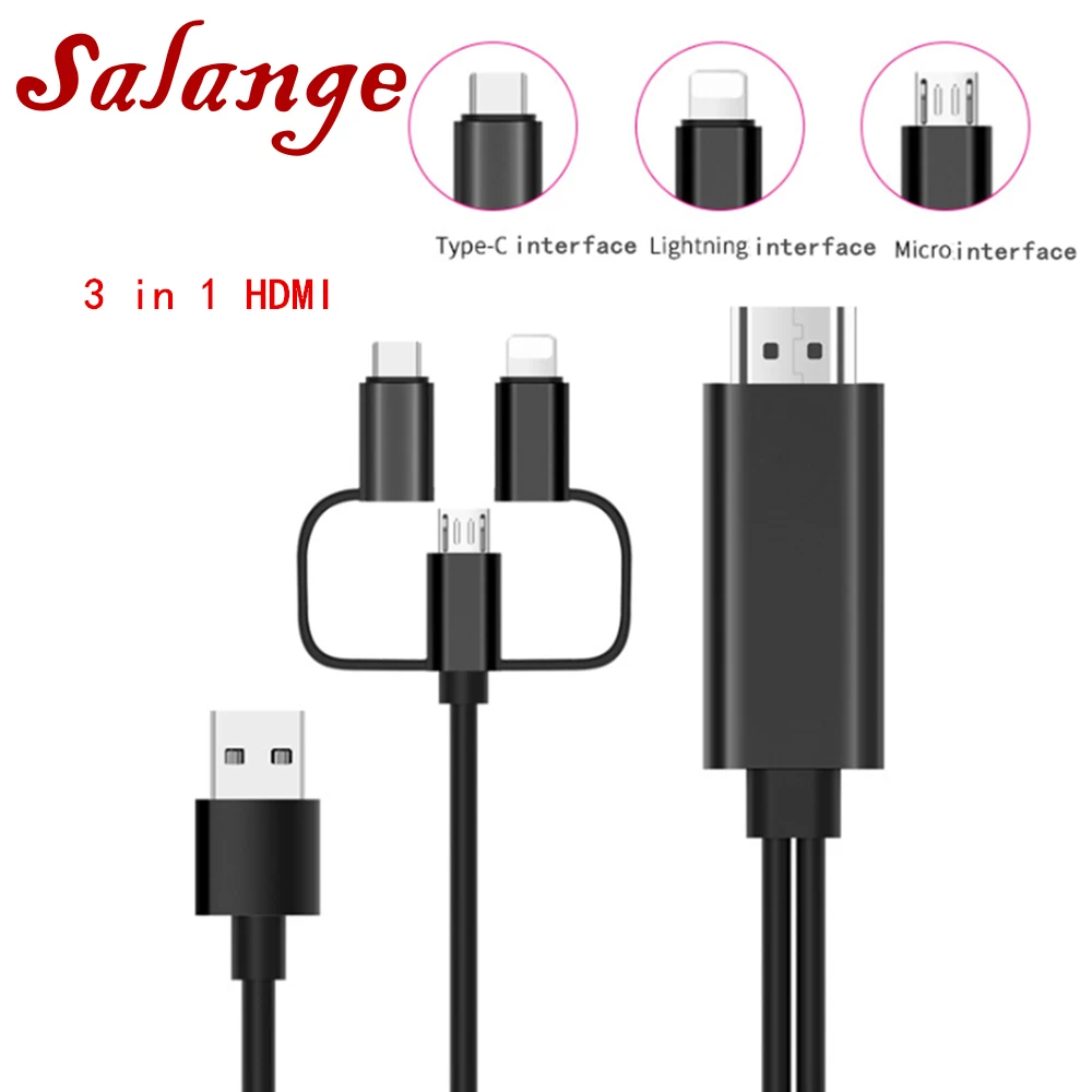 Кабель MHL 3 в 1 для iPhone HDMI Samsung телефон к проекции/ТВ 2 м кабель 1080P HDTV адаптер X|Кабели