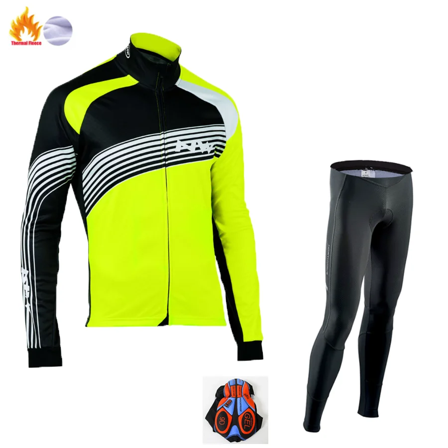 Fleece set Профессиональная команда, Зимняя Теплая Флисовая велосипедная одежда, мужская футболка с длинным рукавом, костюм для езды на велосипеде, MTB, одежда, комбинезон, комплект - Цвет: Fleece set