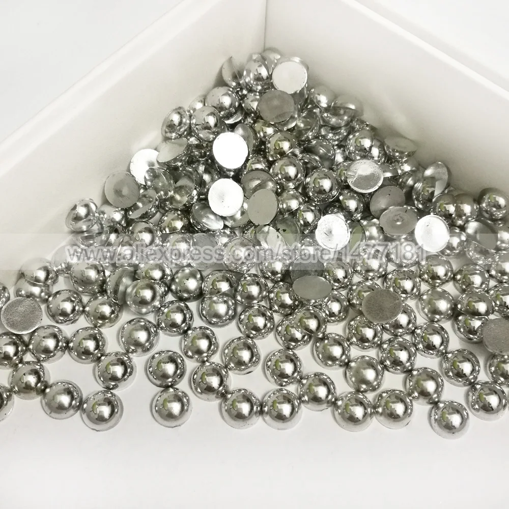 

8mm METALLIC SILVER Half Round Beads Card Making Flat Back Immitation Faux Cabochon Dome Pearl Finish Loose Gems DIY Crafts