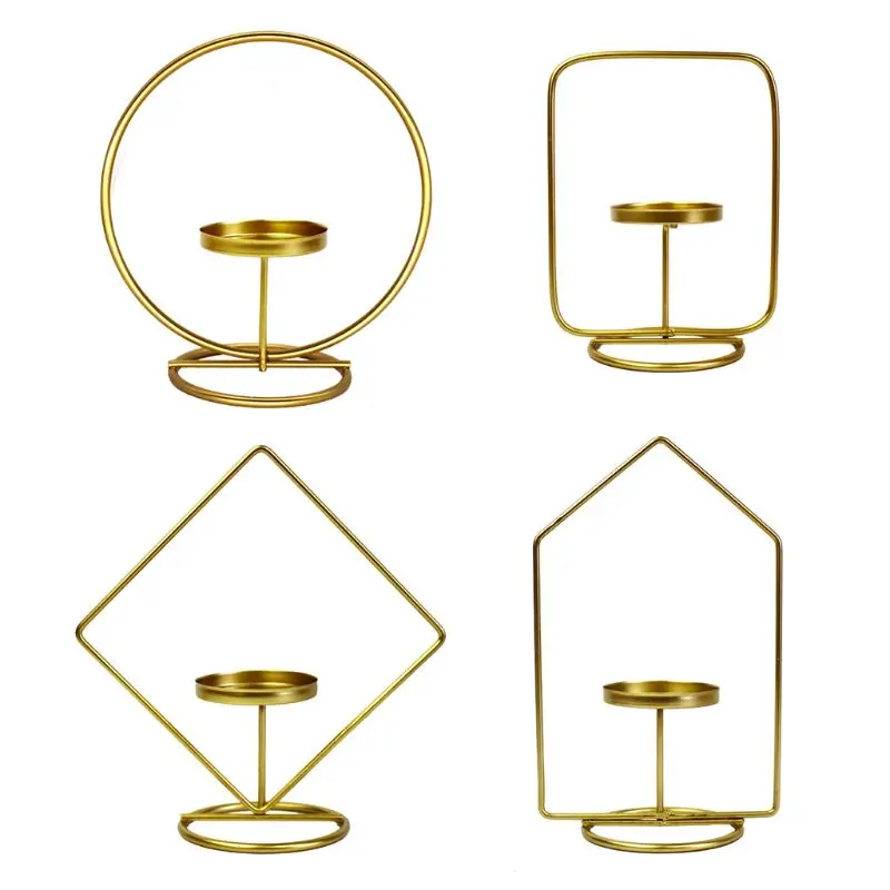 

Nordic Style Metal Iron Geometric Candlestick Candle Holder Home Decoration Candlelight Dinner Crafts