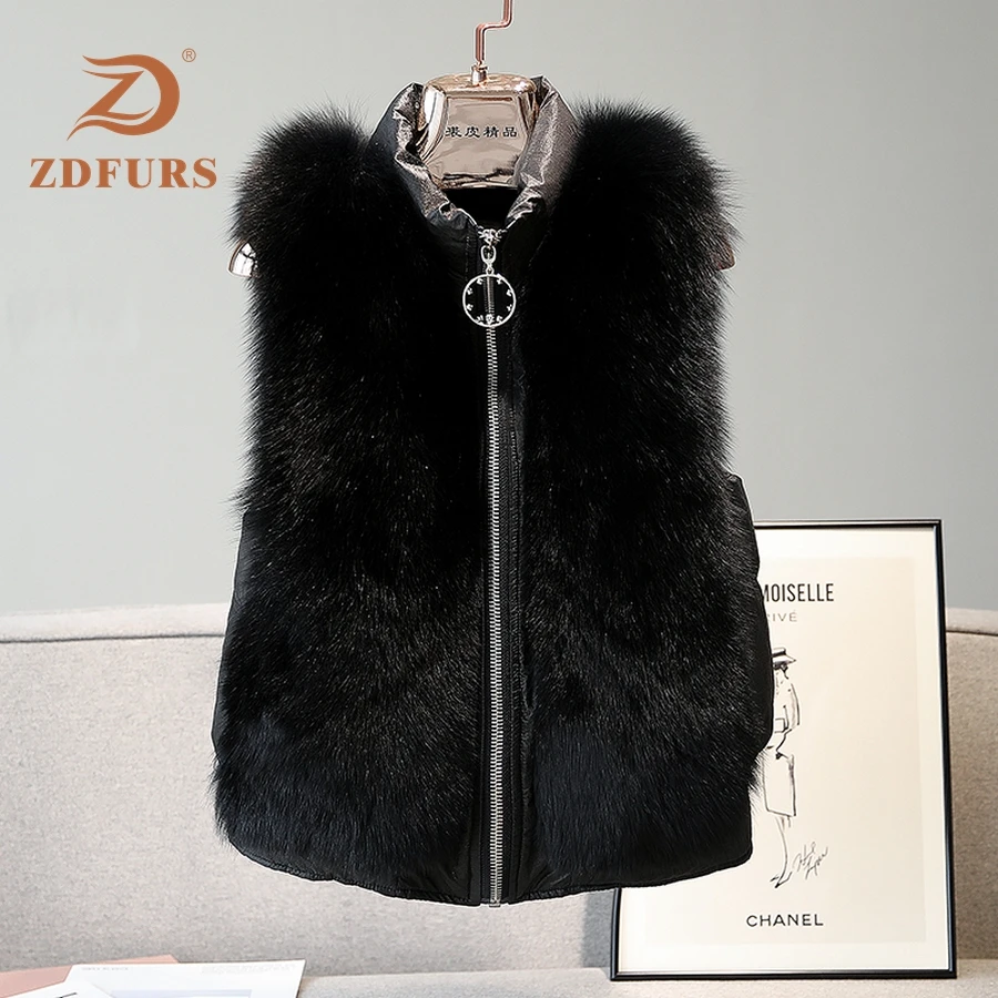 ZDFURS * жилет из натурального Лисьего меха стильный Зимний короткий толстый