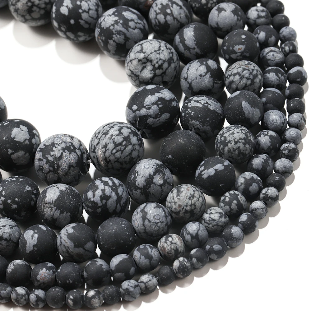 1strand/lot 4/6/8/10mm Flake Snow Natural Stone Snowflake Obsidian Round Loose Spacer Bead For Bracelet Jewelry Makings Supplies | Украшения