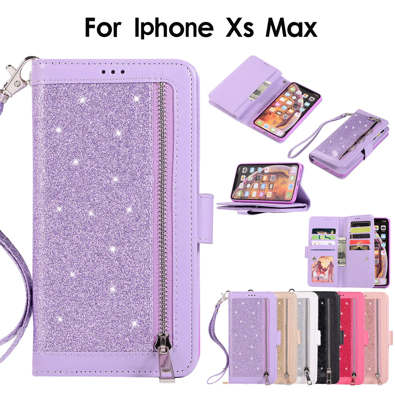 Для Iphone Xs Max XR Блестящий сшивание молния обертка для IPhone 11 Pro Max многофункциональный кошелек чехол для телефона