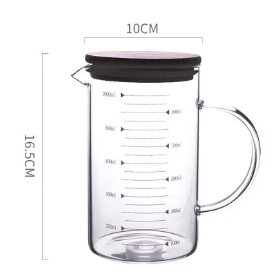 1000mlpot with cover Пищевая боросиликатная стеклянная молочные чашки чайник кухонные принадлежности молочная мерная молочная прозрачная стеклянная чашка кухонные весы - Цвет: 1000mlpot with cover