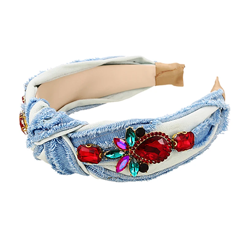 

ZHINI New Fashion Cowboy Knot Headbands for Women Personality Punk Colorful Crystal Hair Band Hair Accessories Handmade Jewelry