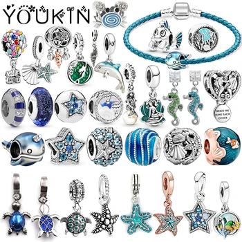 

Marine Sea Series Beads Fit Original Pandora Chrams Bracelet Starfish seahorse turtle Pendant Women Jewelry Bangle DIY Girl Gift