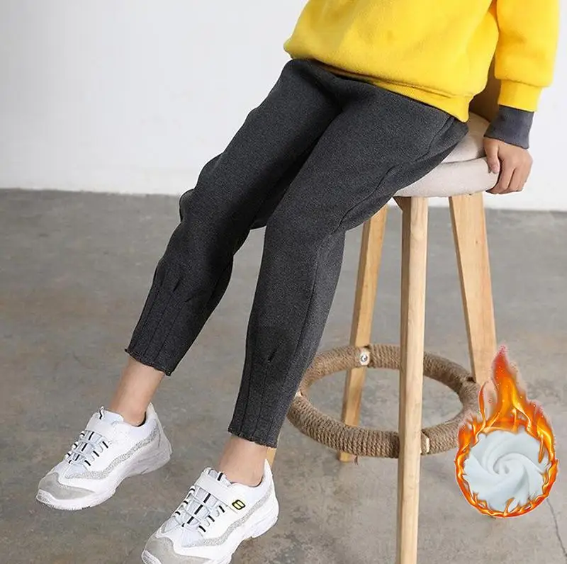 gray plus velvet Новинка года; модные детские брюки для девочек; сезон осень-зима детские однотонные спортивные Леггинсы для девочек плотные теплые брюки для подростков; K64 - Цвет: gray plus velvet