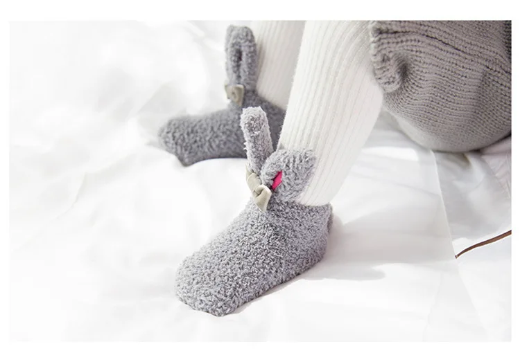 Baby Girls Bow Rabbit Modeling Socks Coral Velvet Warm Short Socks Autumn& Winter Infant CHILDREN'S Socks Floor Socks