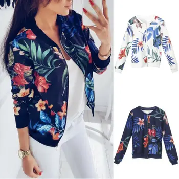 

Women Outerwear Coats Ladies Printing Long Sleeve Tops Print Zipper Jacket Outwear Loose Coats And Jackets